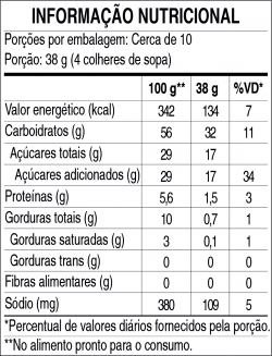 Tabela Nutricional MISTURA PARA BOLO SABOR AIPIM 370g