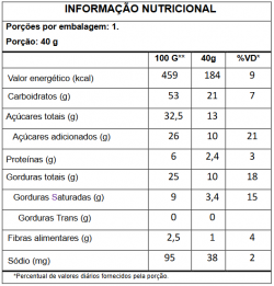 Tabela Nutricional Brownie Premium Belga Bretzke 40g